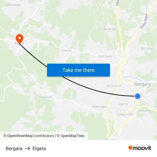 Bergara to Elgeta map