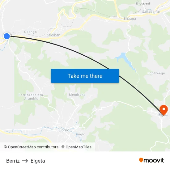 Berriz to Elgeta map
