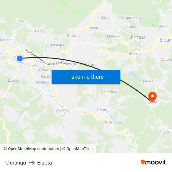 Durango to Elgeta map