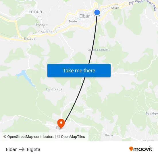Eibar to Elgeta map