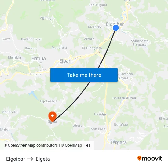 Elgoibar to Elgeta map