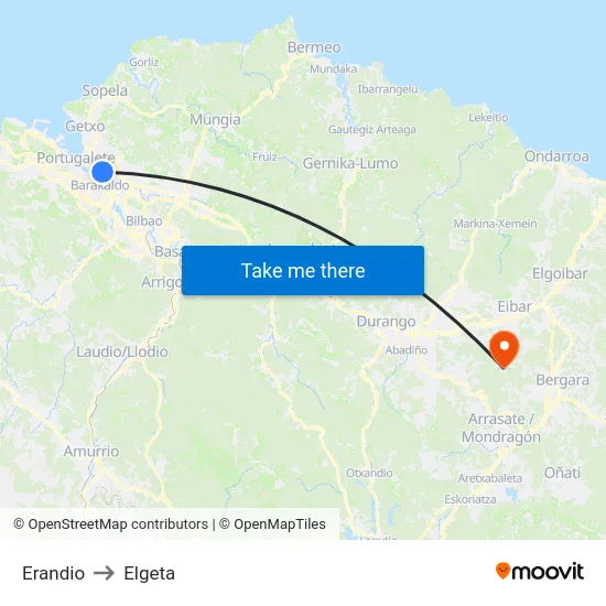 Erandio to Elgeta map