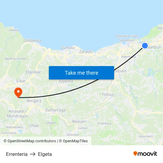 Errenteria to Elgeta map