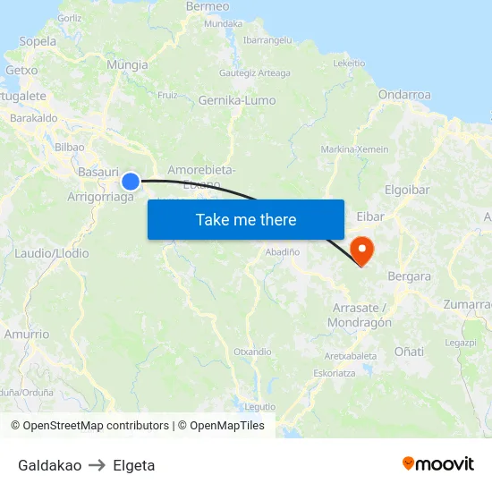 Galdakao to Elgeta map