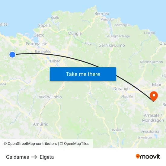 Galdames to Elgeta map