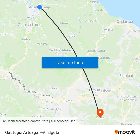 Gautegiz Arteaga to Elgeta map