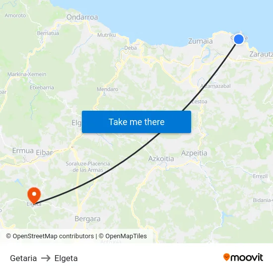 Getaria to Elgeta map