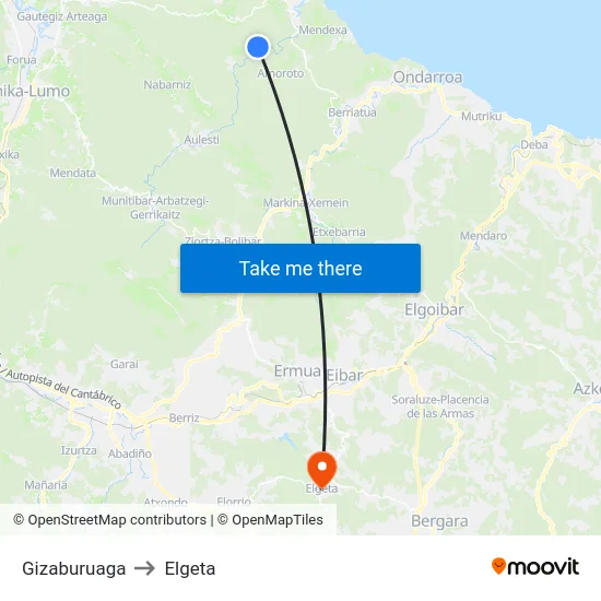 Gizaburuaga to Elgeta map