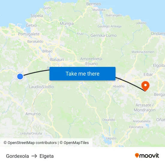 Gordexola to Elgeta map