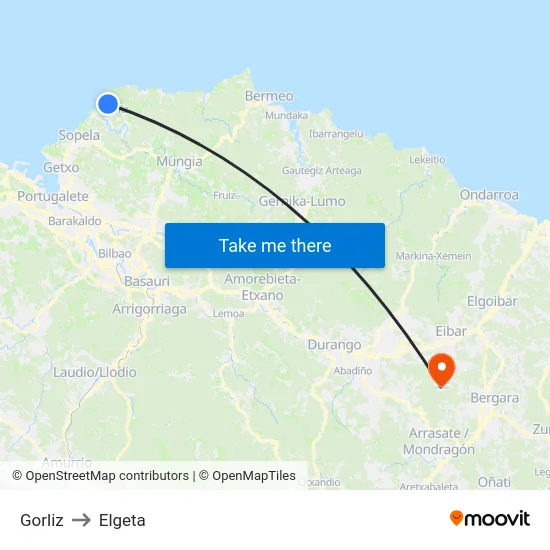 Gorliz to Elgeta map