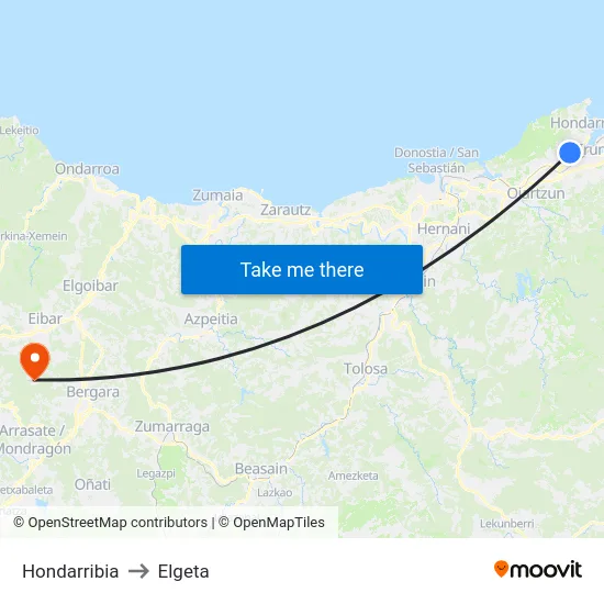 Hondarribia to Elgeta map