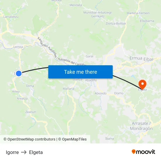 Igorre to Elgeta map