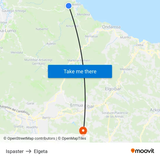 Ispaster to Elgeta map