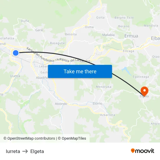 Iurreta to Elgeta map