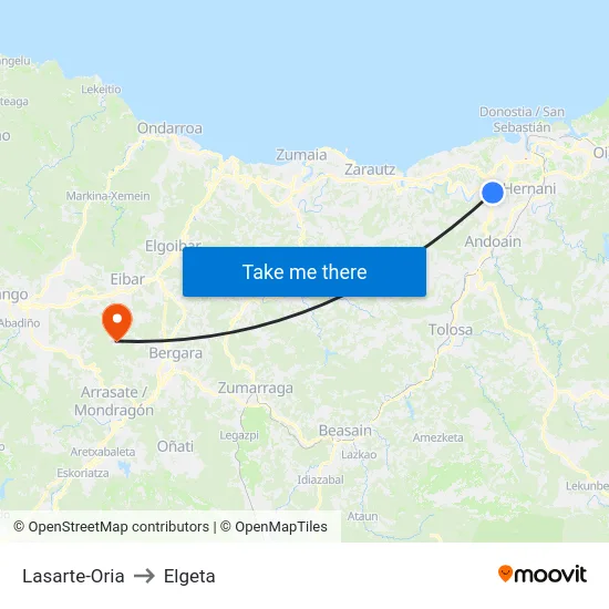 Lasarte-Oria to Elgeta map
