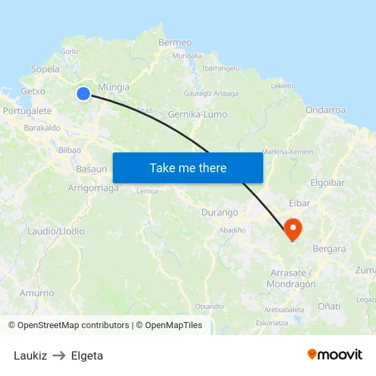 Laukiz to Elgeta map