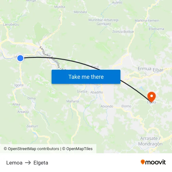 Lemoa to Elgeta map