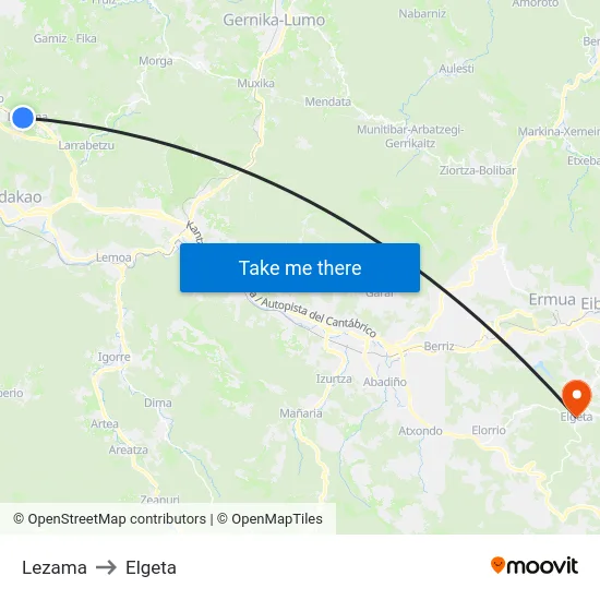 Lezama to Elgeta map