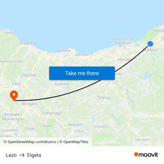Lezo to Elgeta map