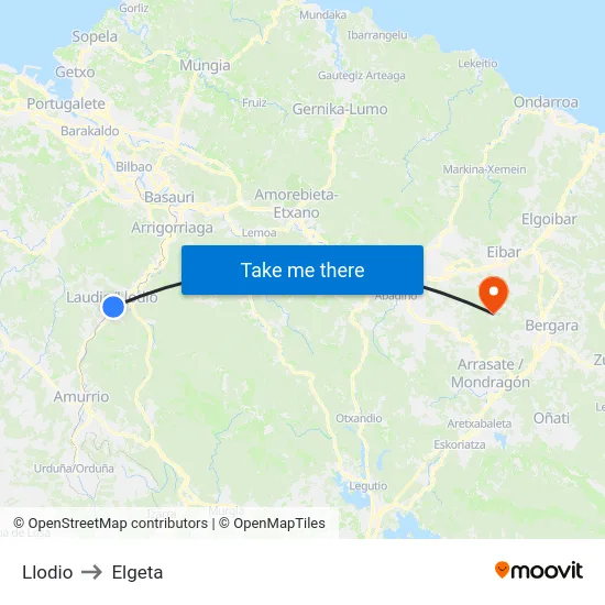 Llodio to Elgeta map