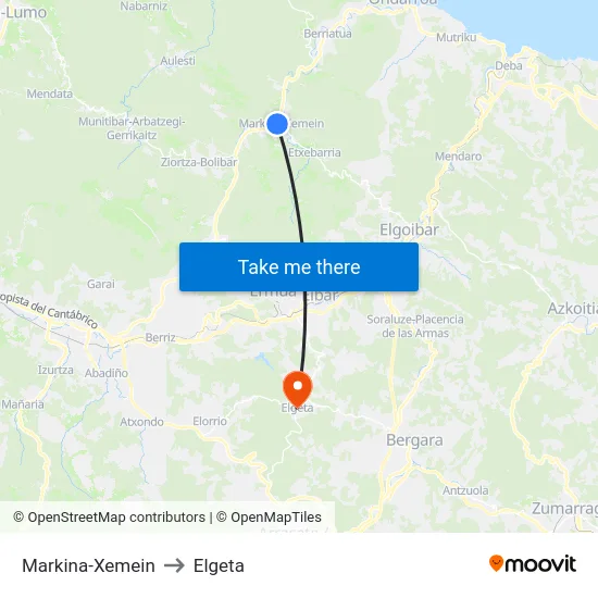 Markina-Xemein to Elgeta map