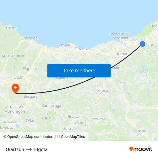 Oiartzun to Elgeta map