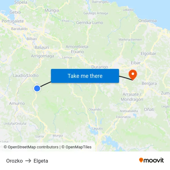 Orozko to Elgeta map