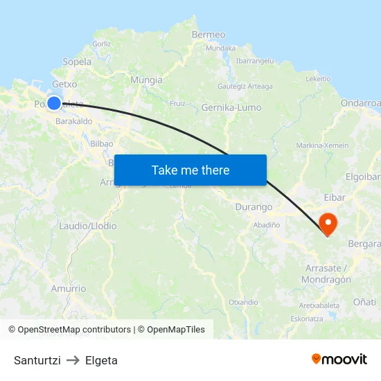 Santurtzi to Elgeta map