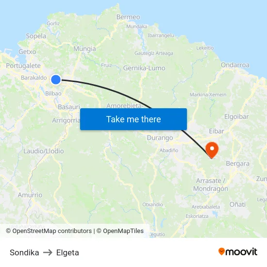 Sondika to Elgeta map