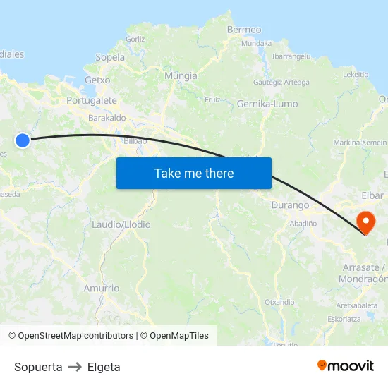 Sopuerta to Elgeta map