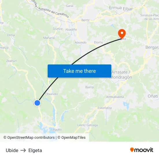 Ubide to Elgeta map