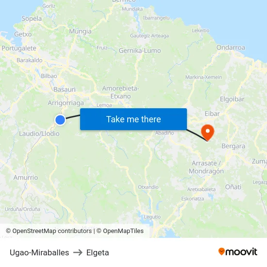 Ugao-Miraballes to Elgeta map