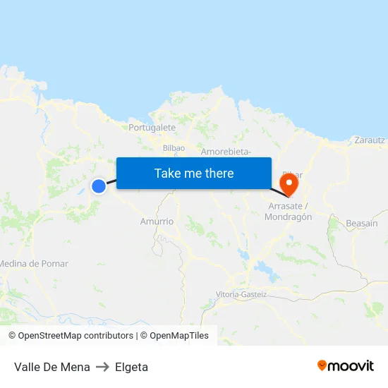 Valle De Mena to Elgeta map