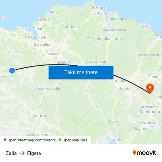 Zalla to Elgeta map