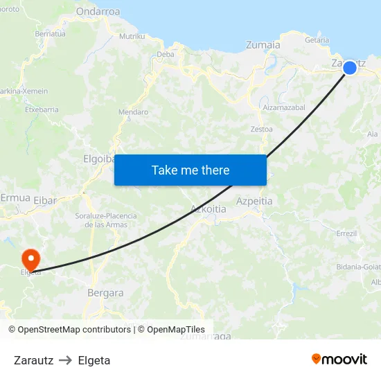 Zarautz to Elgeta map
