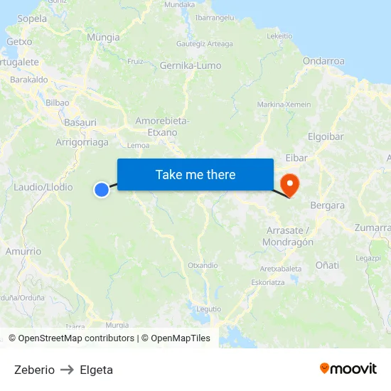 Zeberio to Elgeta map
