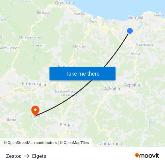 Zestoa to Elgeta map
