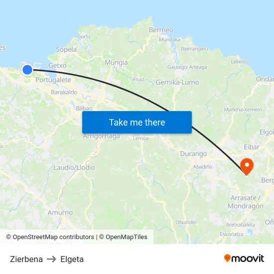 Zierbena to Elgeta map
