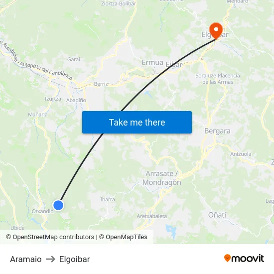 Aramaio to Elgoibar map