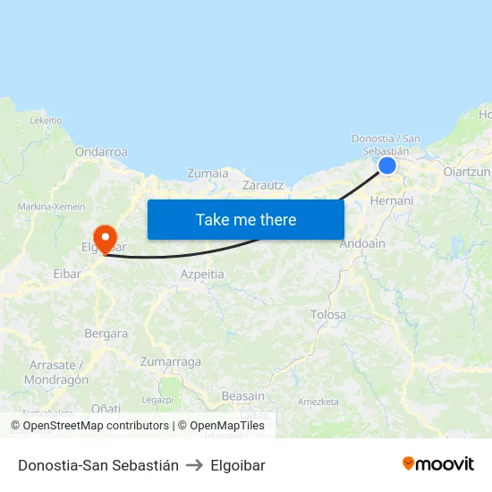 Donostia-San Sebastián to Elgoibar map
