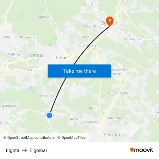 Elgeta to Elgoibar map