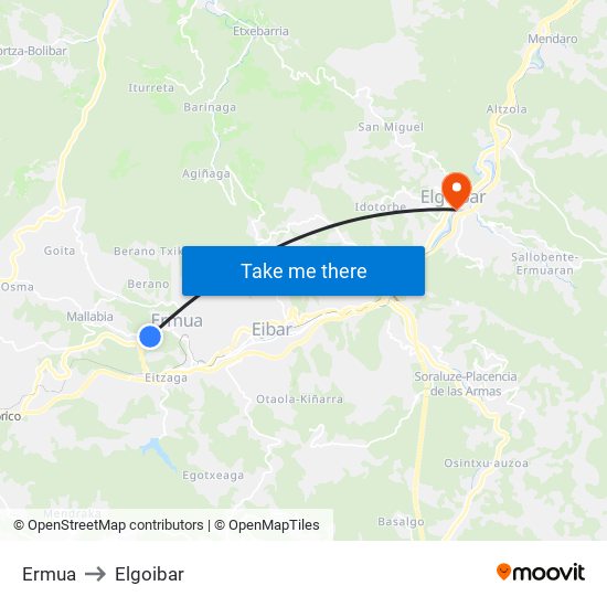 Ermua to Elgoibar map