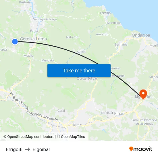 Errigoiti to Elgoibar map