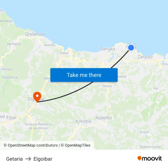 Getaria to Elgoibar map