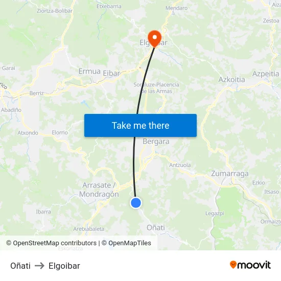 Oñati to Elgoibar map