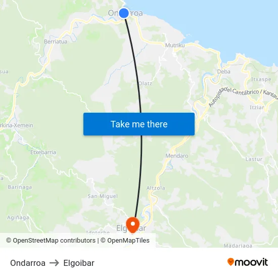 Ondarroa to Elgoibar map