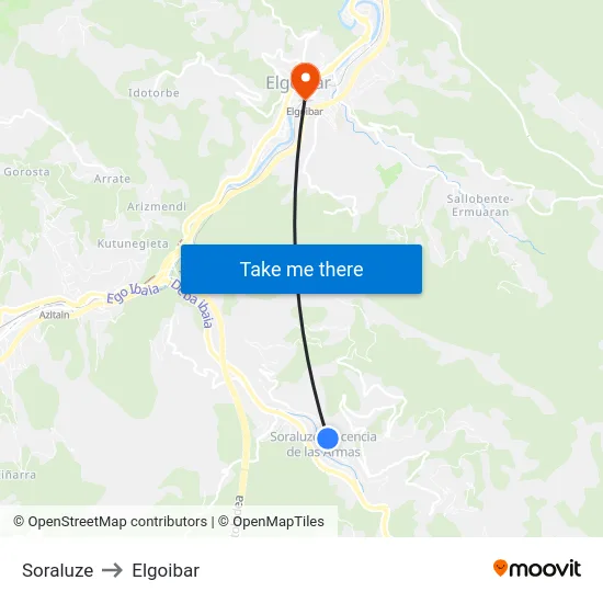 Soraluze to Elgoibar map