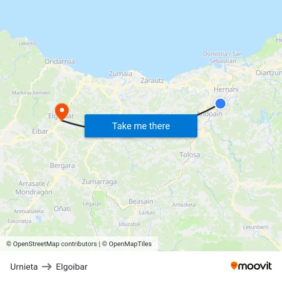 Urnieta to Elgoibar map