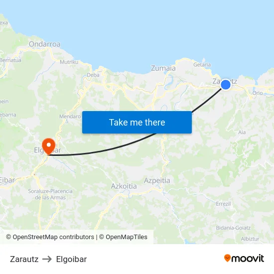 Zarautz to Elgoibar map