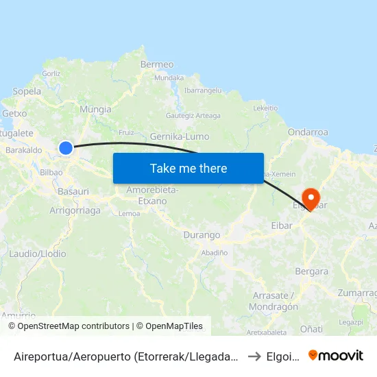 Aireportua/Aeropuerto (Etorrerak/Llegadas) (1003) to Elgoibar map